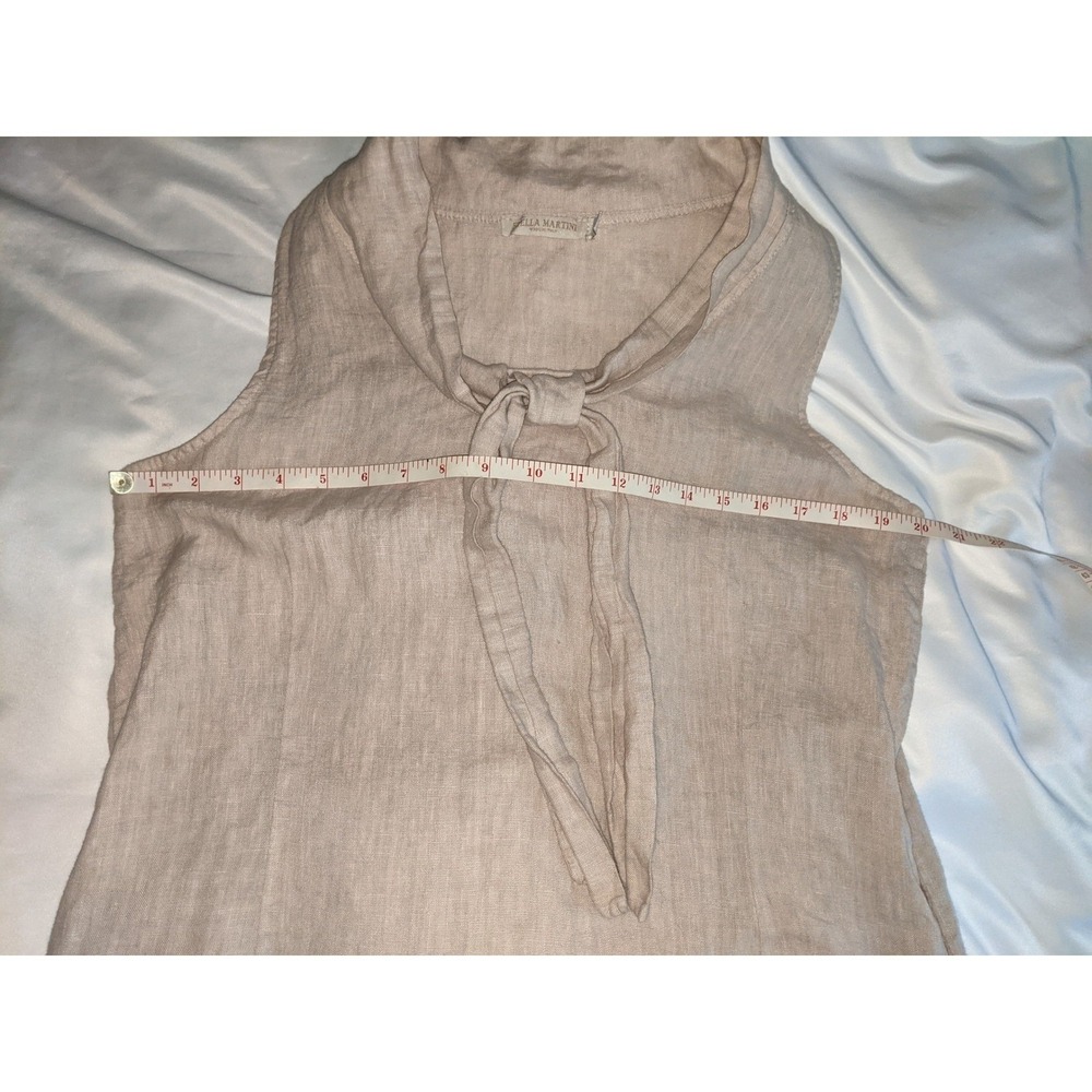 Stella Martini Italy Womens Linen Shift Dress Beige Tie Neck Sleeveless Art A211 - Picture 13 of 16